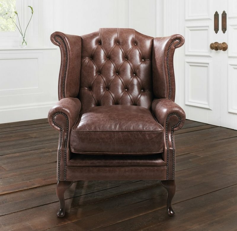 Chesterfield Sessel 1 Sitzer Polster 100 % Vollleder Braun Ohrensessel Sofa