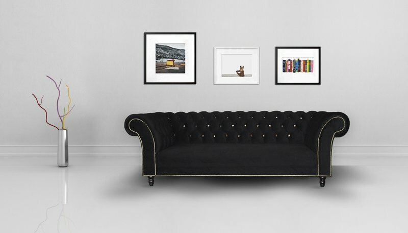 Chesterfield Sofa Polster Designer Velvet Couchen Sofas Garnitur Schwarz Stoff