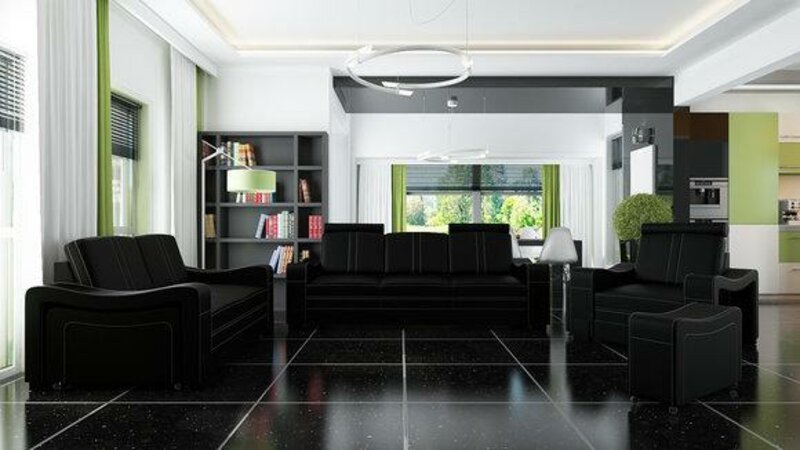 Ledersofa Ledergarnitur mit optional verstaubaren Hockern Franco