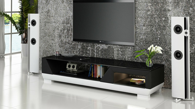 RTV TV SIDEBOARD LEDER SCHRANK TISCH GLAS TISCH FERNSEH DESIGNER WOHNZIMMER