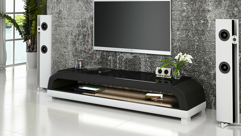 RTV TV SIDEBOARD LEDER GLAS TISCH FERNSEH SCHRANK TISCH WOHNZIMMER MODERN