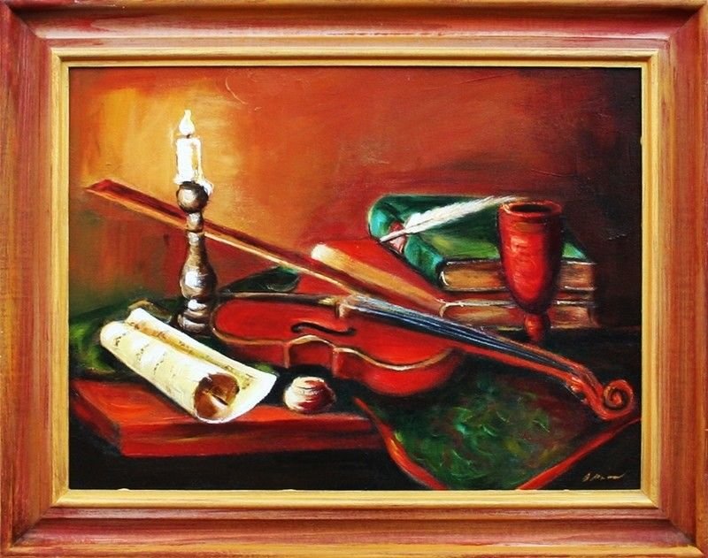 Gemälde Geige Violine Handarbeit Dekor Ölbild Bild Ölbilder Rahmen Bilder