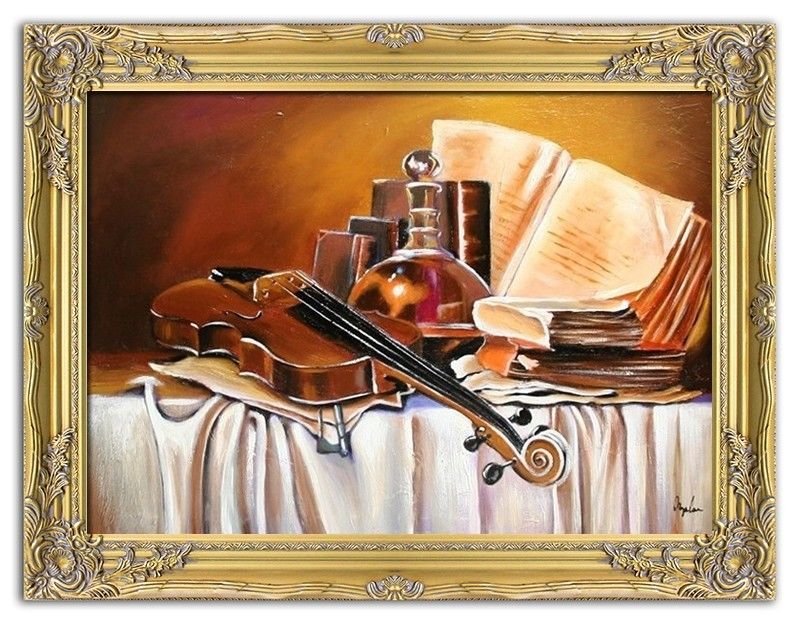 Dekor Geige Violine Handarbeit Ölbild Bild Ölbilder Rahmen Gemälde Bilder