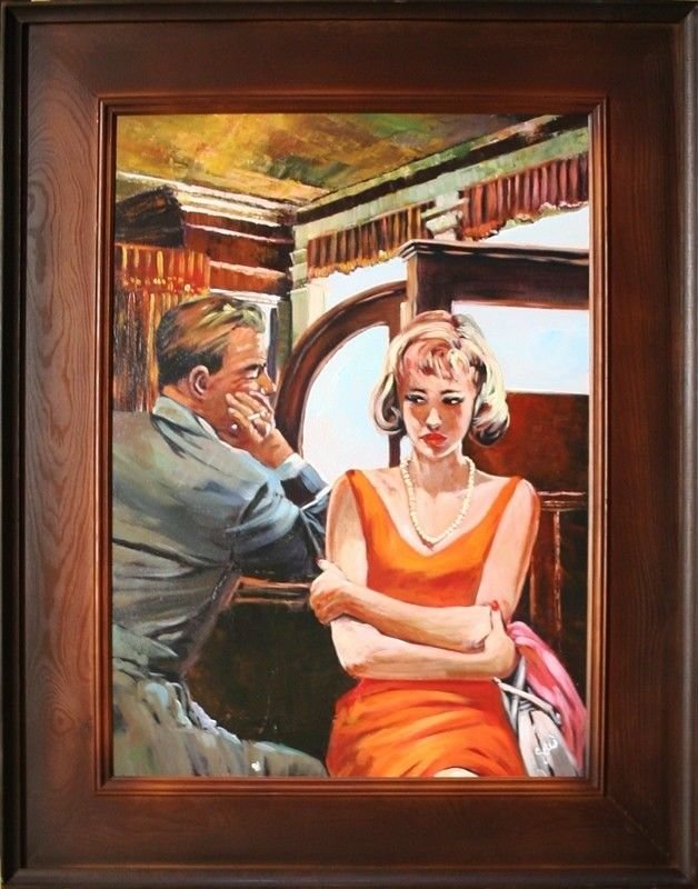 Details zu 50er Ölbild Frau Bar Lokal USA Handarbeit Rahmen Öl Gemälde Bild