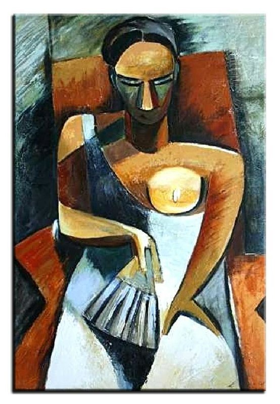Pablo Picasso Frau mit Fächer Ölbild Gemälde Leinwand Ölbild Bild
