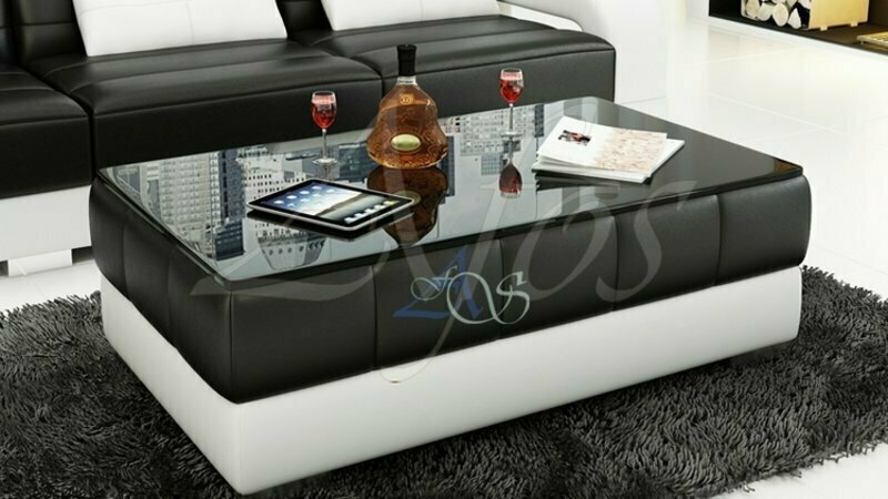 Designer Couchtisch Polster Tisch Leder Glas Moderner Tische Glastische