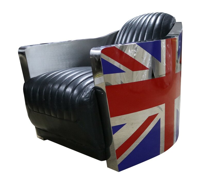 Echtleder Vintage Ledersessel Deko Designsessel Rocket Union Jack Vintage