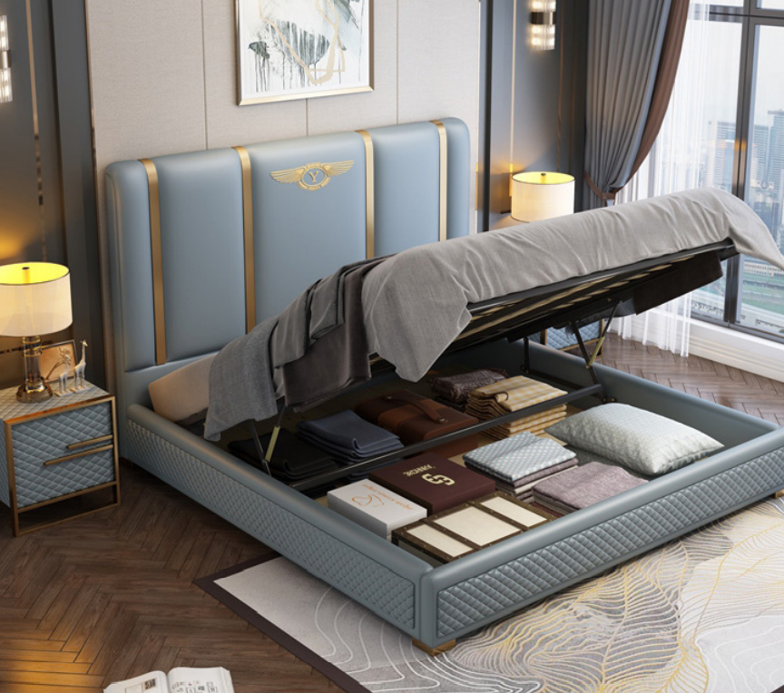 Bett Polster Design Luxus Metall Betten Doppel Ehe Schlaf Zimmer Leder