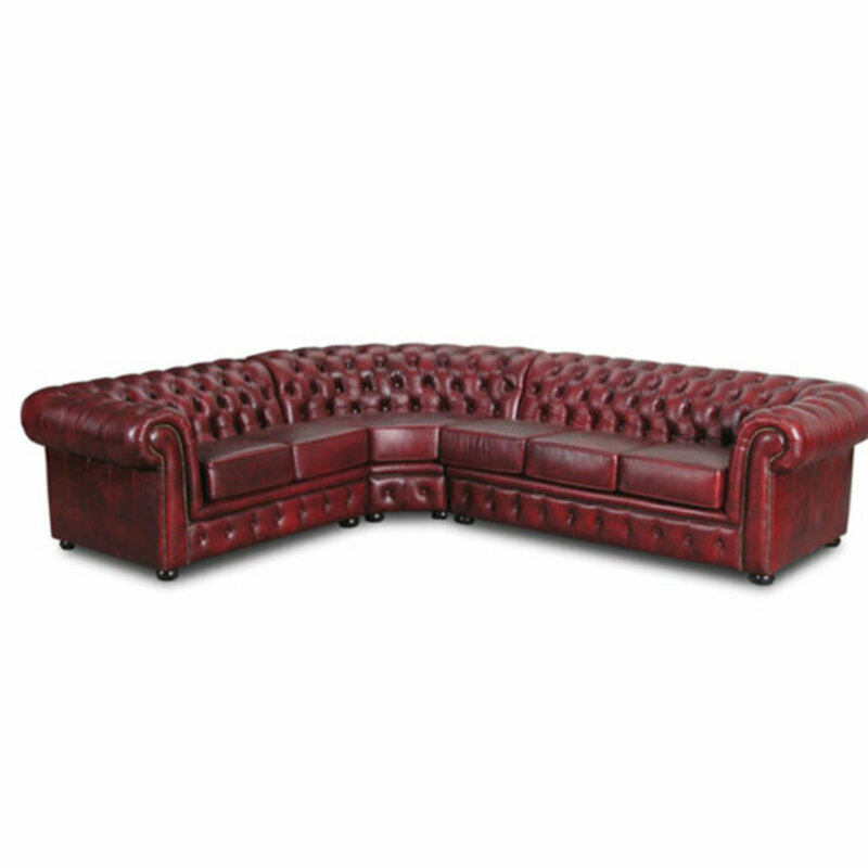 Ecksofa Chesterfield Ledersofa Burgund Sofa Couch Textil Stoff Polster Ecke Neu