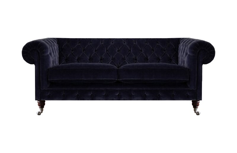 Dunkelblauer Chesterfield Zweisitzer Wohnzimmer Edles Stoffsofa Couch