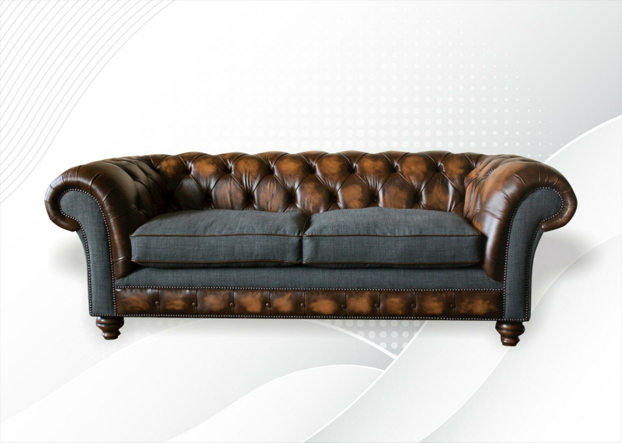 Dreisitzer Couch Polster Design Sofa 3er Sofas Zimmer Braun 220cm Chesterfield