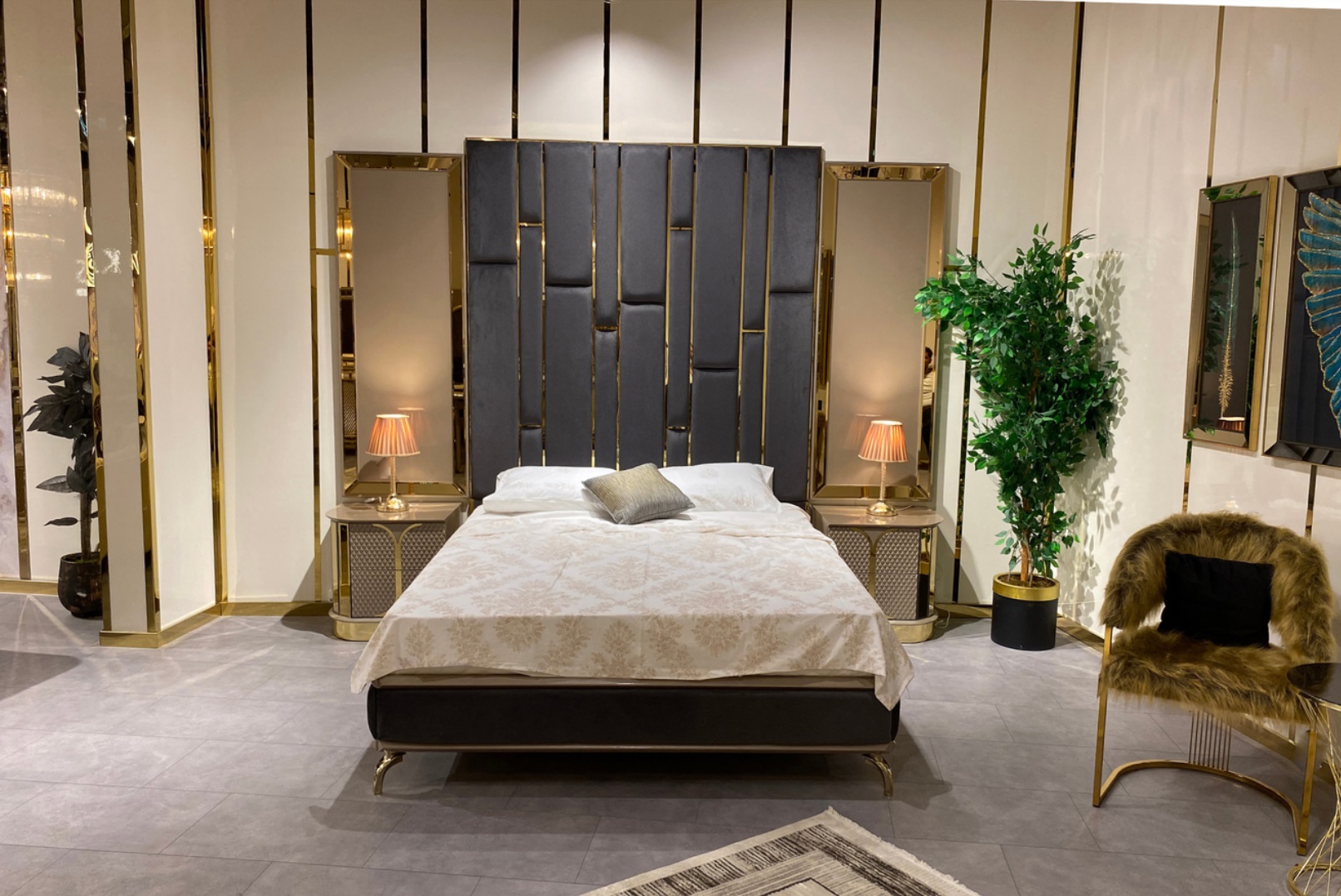 Schlafzimmer Set Bett 2x Nachttische luxuriös 3tlg Komplett Sets Betten