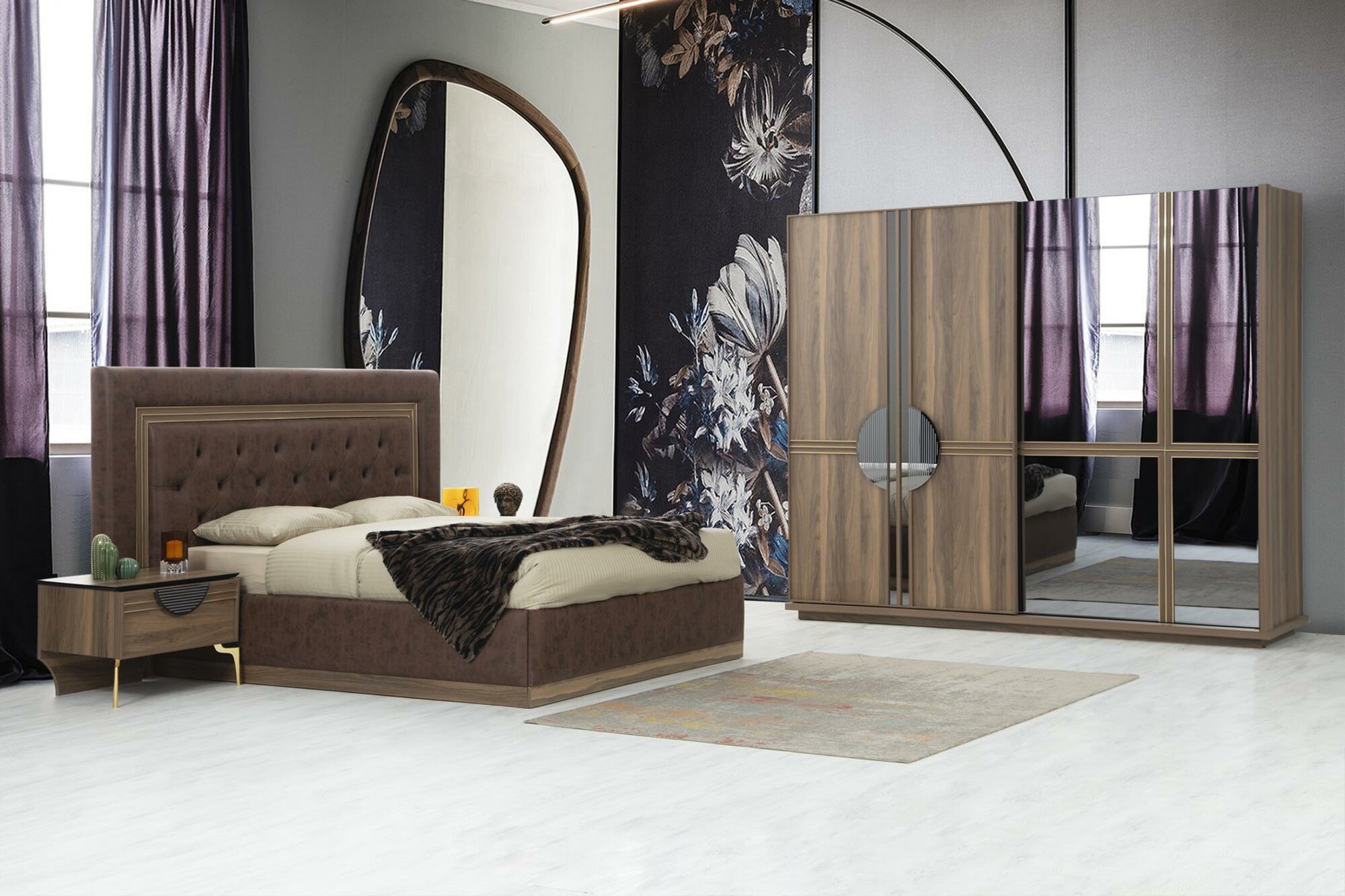 luxuriöse Schlafzimmer Set aus Bett 2x Nachttische und Kleiderschrank 4tlg.