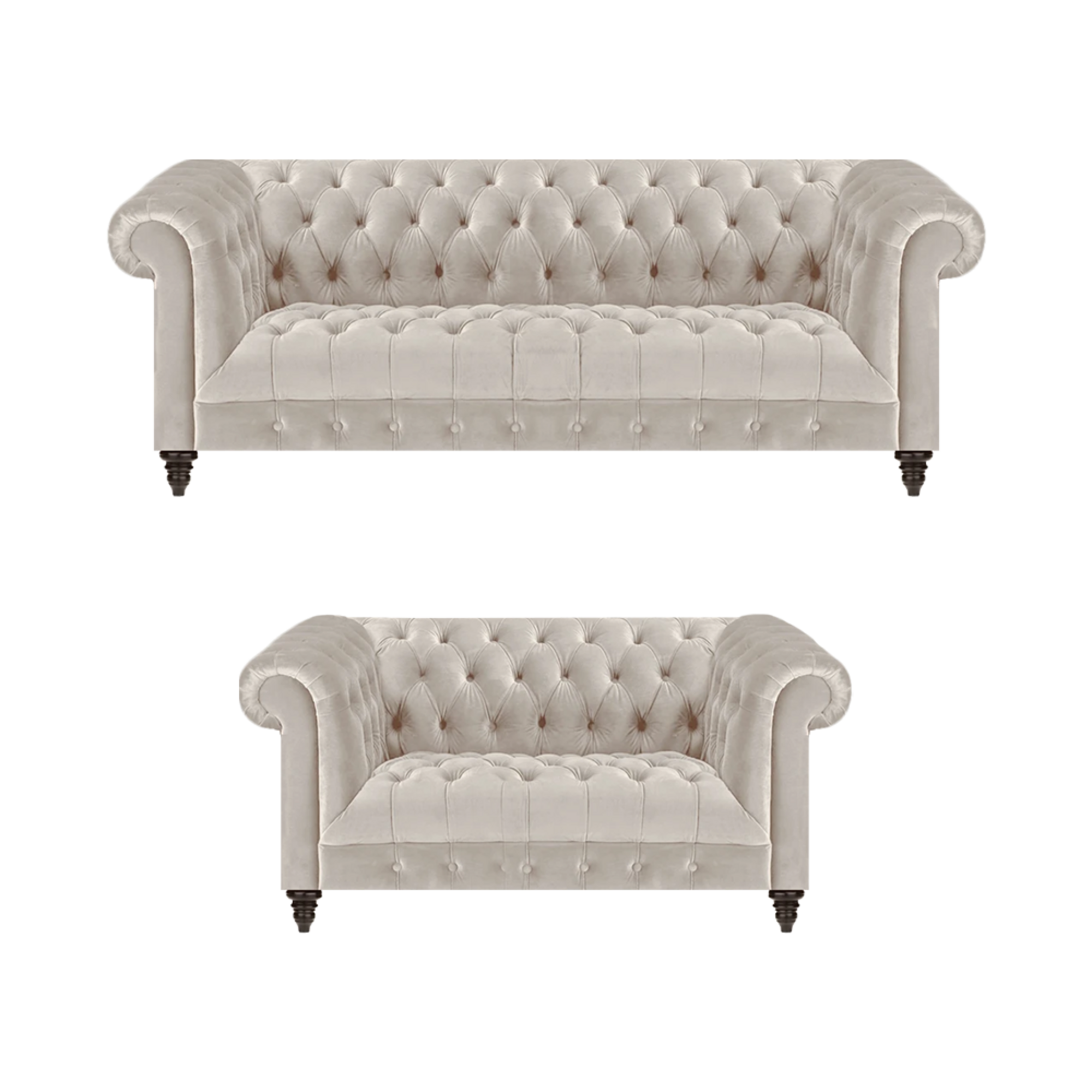 Designer Chesterfield Weiße Couchgarnitur 3-Sitzer Textil Zweisitzer