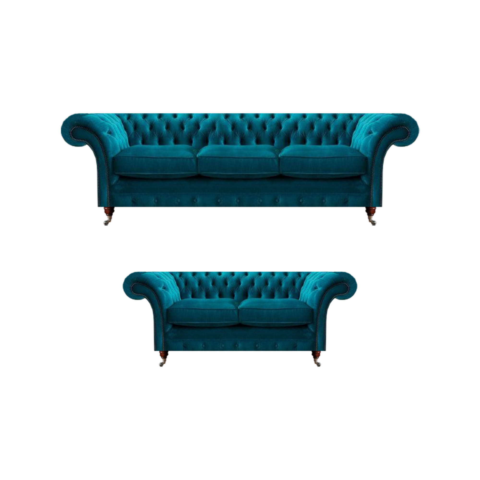 Hellblaue Wohnzimmer Textilsofas Designer Dreisitzer 2-Sitzer 2tlg Set