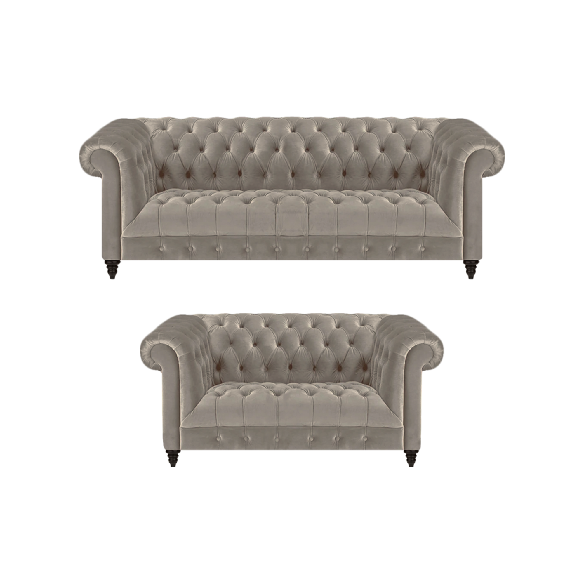 Polstermöbel Luxus Grau 2x Sofas Komplett Einrichtung Wohnzimmer Chesterfield