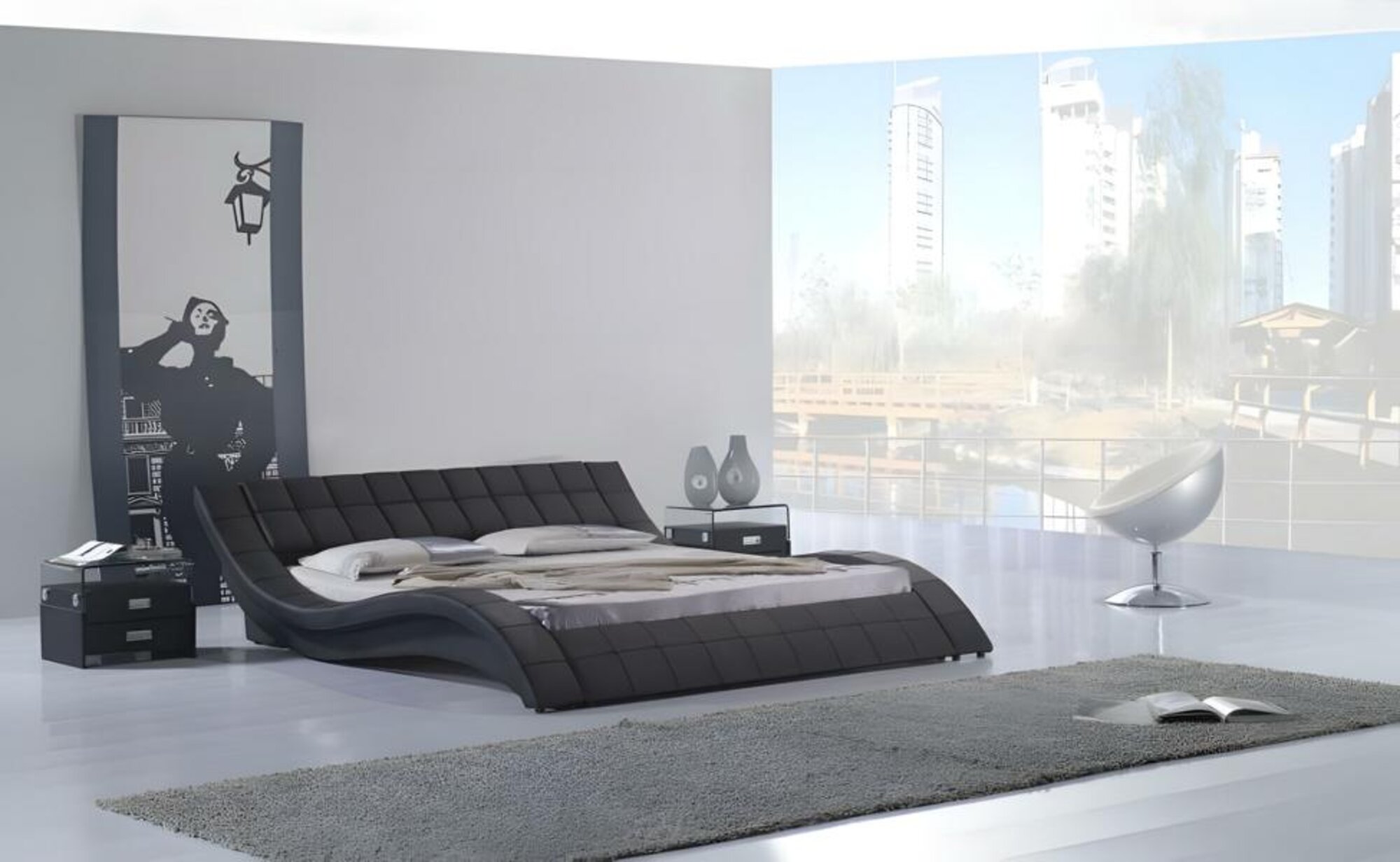 Bett Schwarz Schlafzimmer JV Möbel Liegefläche 180x200 Schlafzimmer Kunstleder