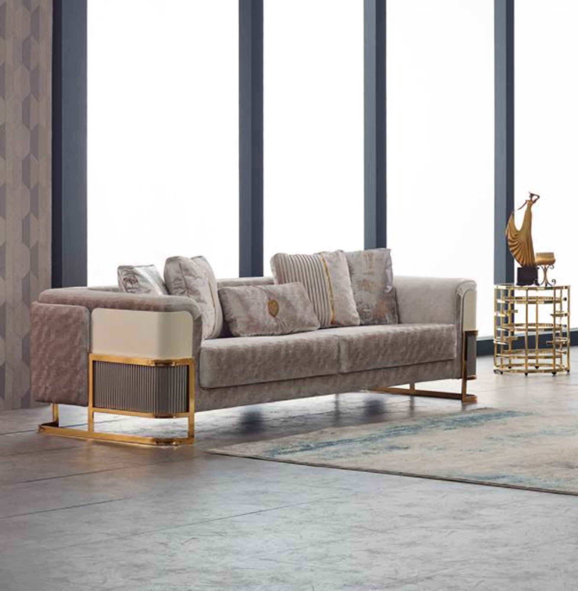 Dreisitzer Sofa 3 Sitzer Stoffsofa Polstersofa Couch Beige Moderne