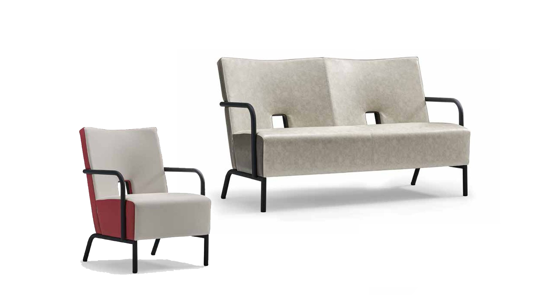 Sofagarnitur 2+1 Sitzer in Leder Wohnzimmer set modernes Design in grau Farbe
