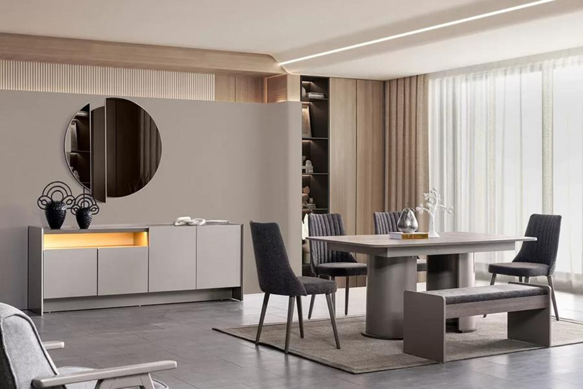 Esszimmer Set Esstisch, 4x Stühle & Kommode Essgarnitur Design 6tlg