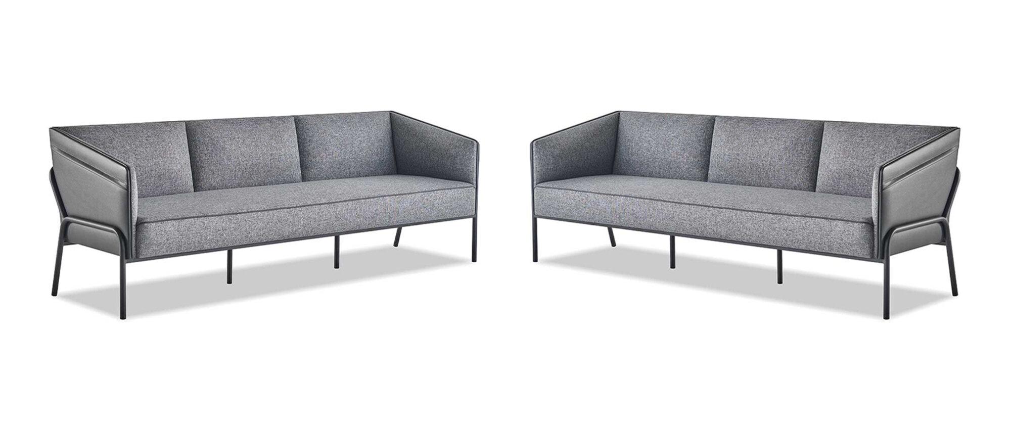 Ledersofas Textil 3-Sitzer Grau Edelstahl Modern Leder Couch Sofa-Set