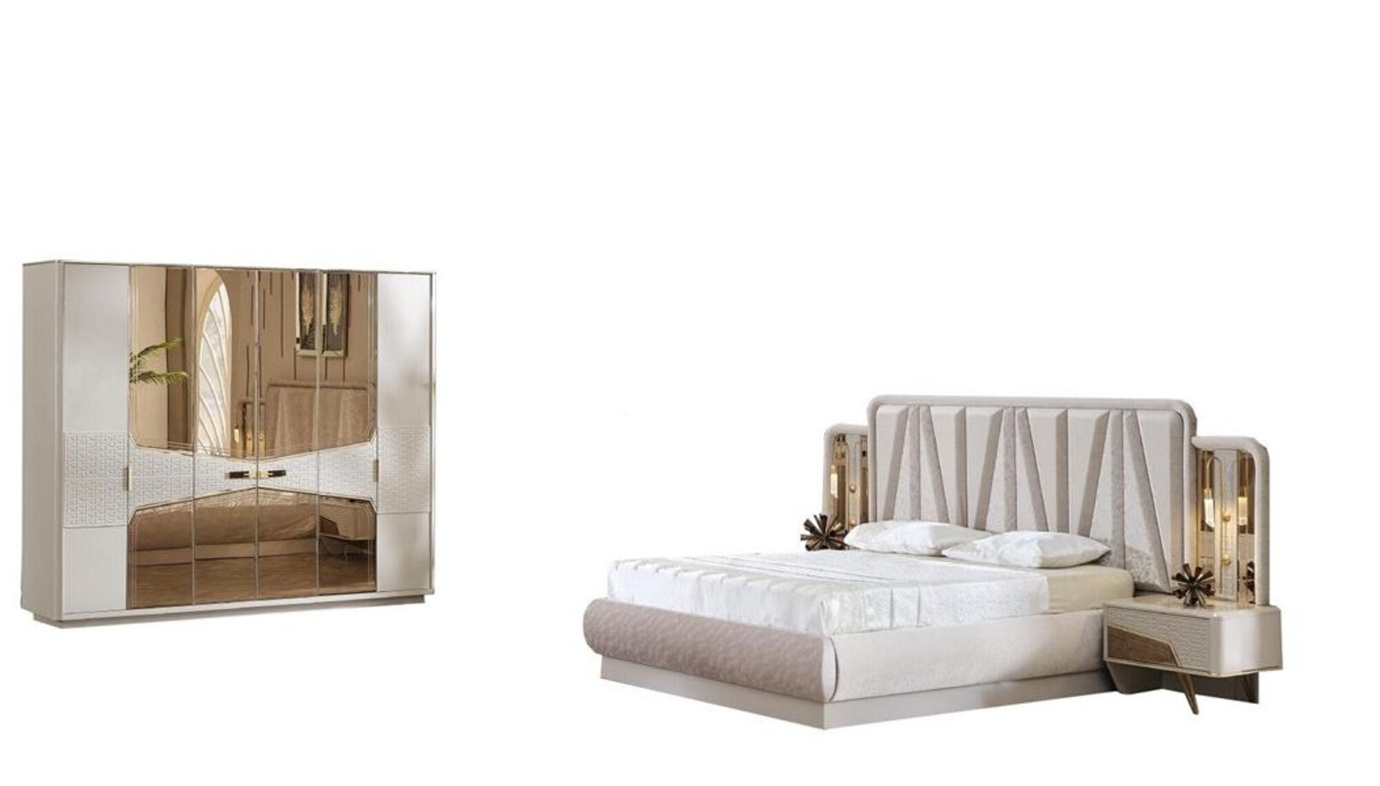 Schlafzimmermöbel Bett Kleiderschrank Einrichtung Set Stilvolle Möbel Nachttisch