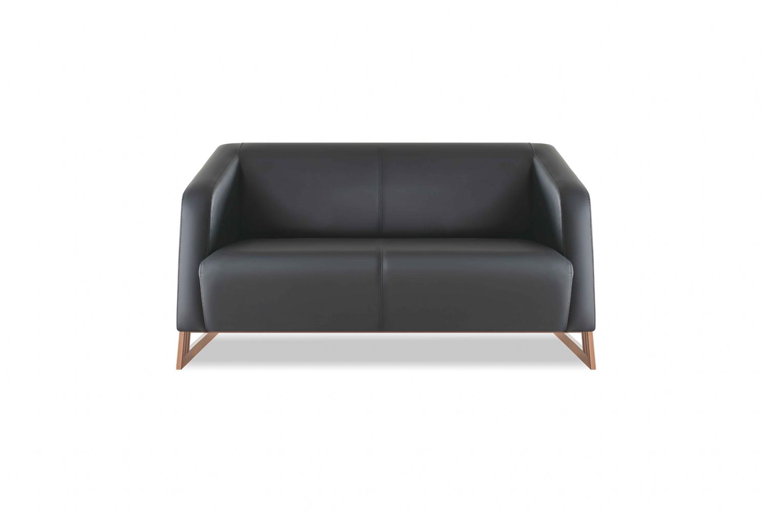 Sofa 2-Sitzer Schwarz Ledersofa Couch Modern Edelstahl Leder Holz Weich