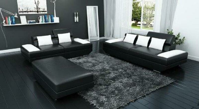 Sofagarnitur Ledersofa 3+2 Polster Couch Sofa Set Garnitur + Hocker Sofas