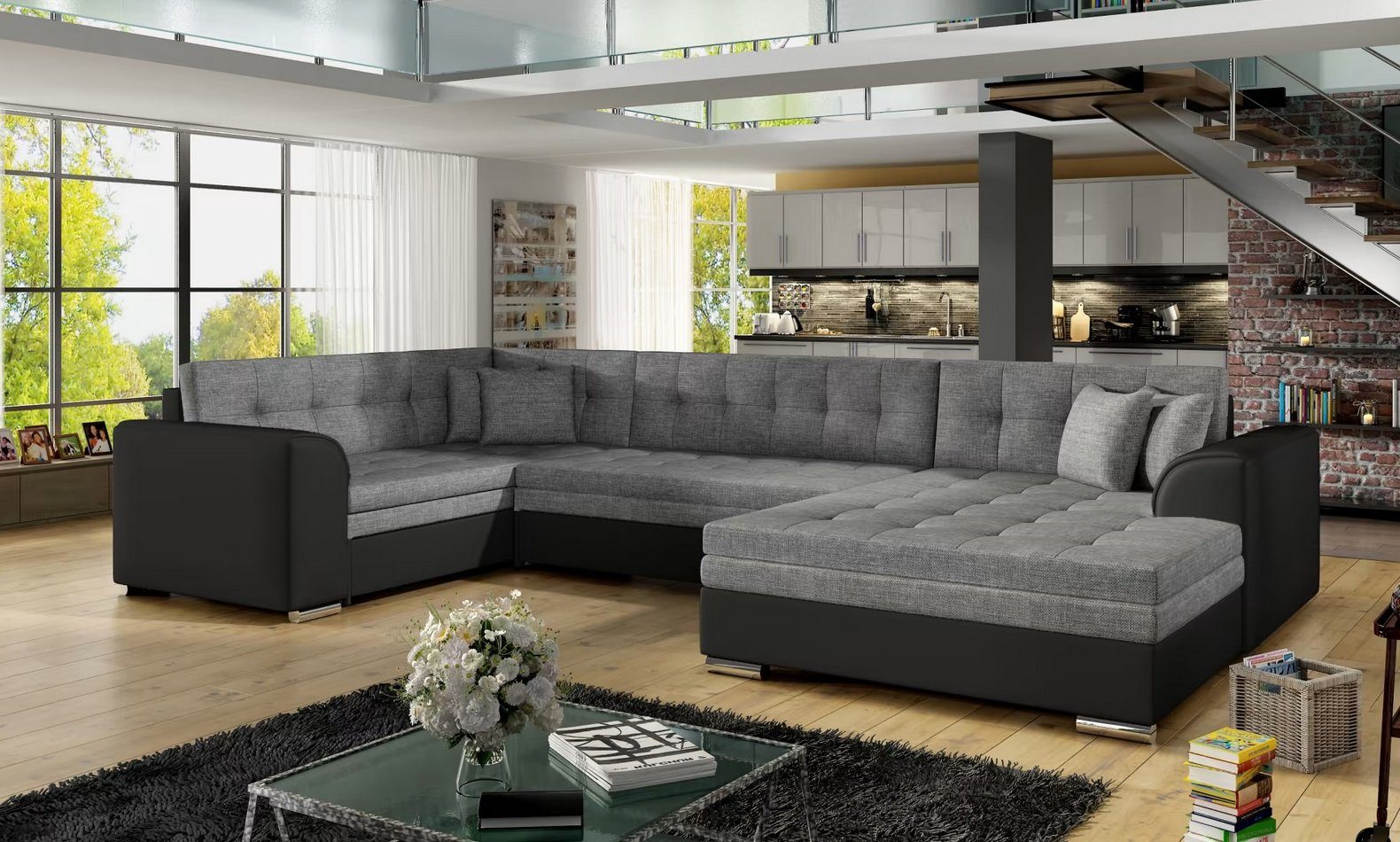 Big Wohnlandschaft Couch Polster Ecksofa Sofa Couchen Sofas Textil Garnitur Sofort