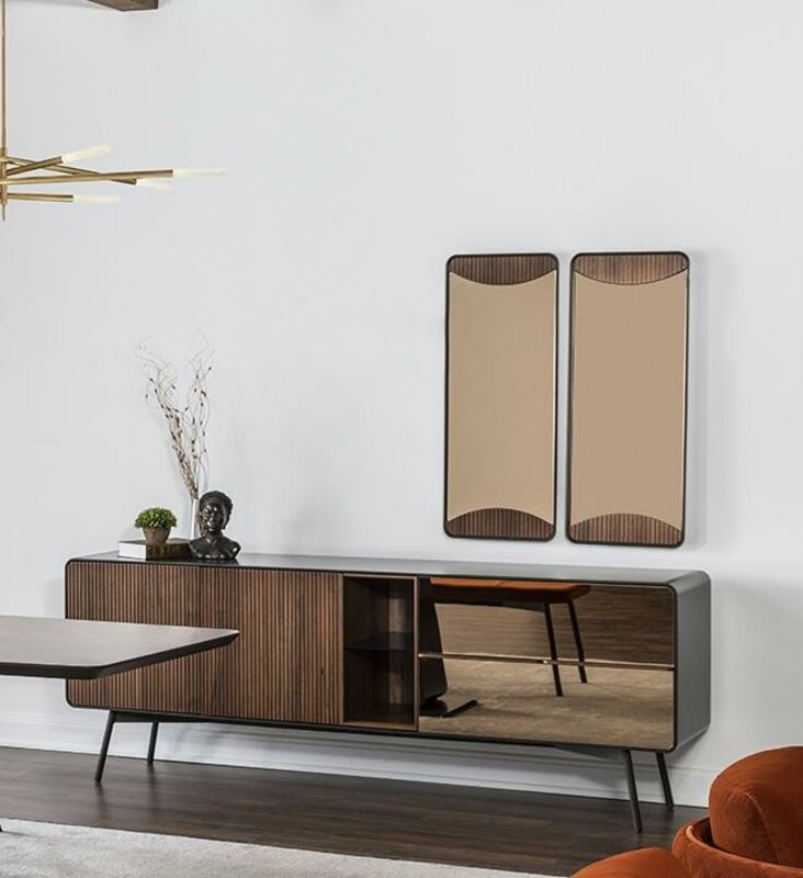 Sideboard Kommode Anrichte Spiegel Holz Modern Braun Set Garnitur