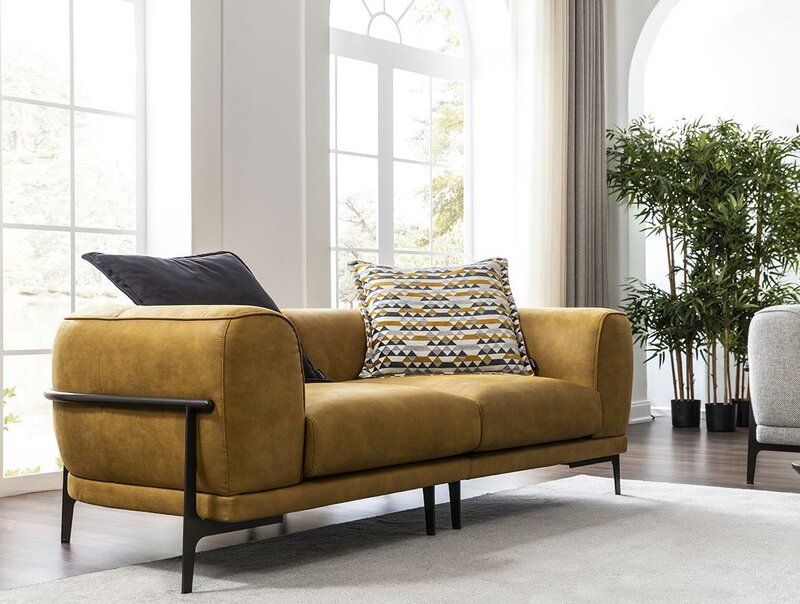 Zweisitzer Sofa 2 Sitzer Sofas Modern Gelb Kunstleder Couch Design