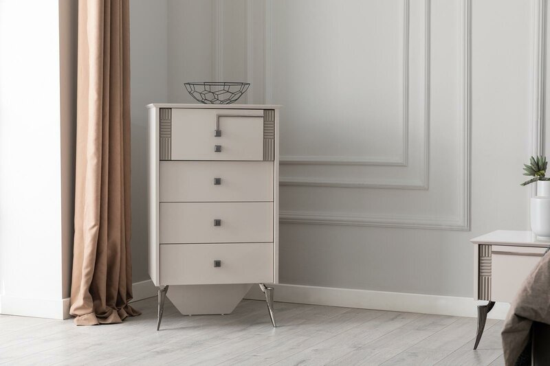 Wohnzimmer Weiße Kommode 4x Schubladen Holzkommode Holzschrank Möbel