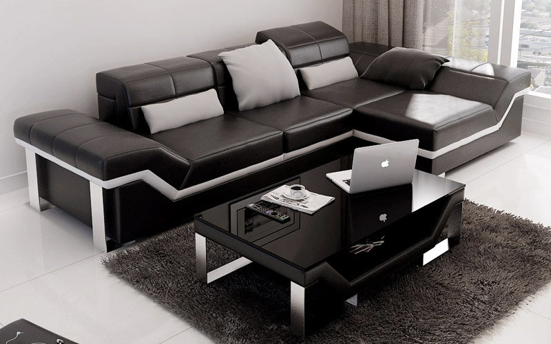 Ledersofa Sofa Couch Wohnlandschaft Ecksofa Garnitur Dekor Modern Design