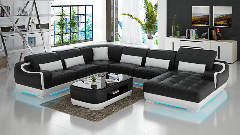 Ledersofa Polster Sitz Eck Dekor Sofa Garnitur Wohnlandschaft Wohnzimmer