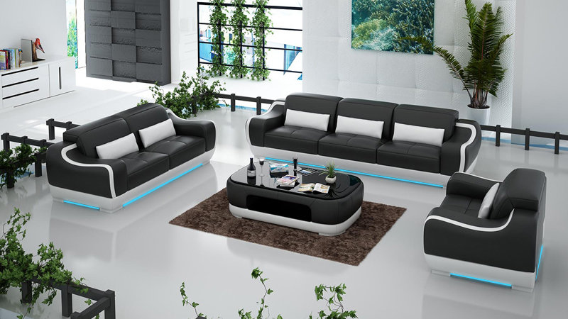 Ledersofa Couch Wohnlandschaft 3+2+1 Sitzer Garnitur Sofa Sofagarnitur G8025D