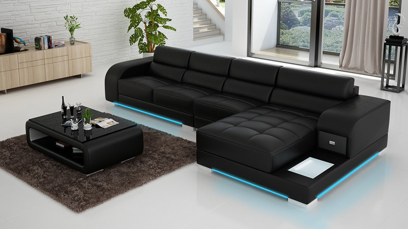 Ledersofa Couch Wohnlandschaft Ecksofa + Sessel Garnitur Design Sofa