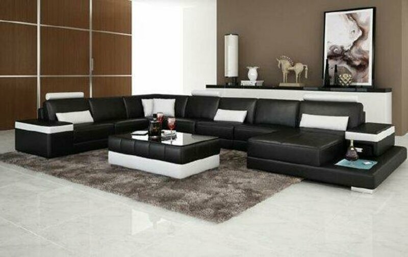 Wohnlandschaft Polster Ecke Schwarz Modern Sofa Couch Garnitur Landschaft Leder