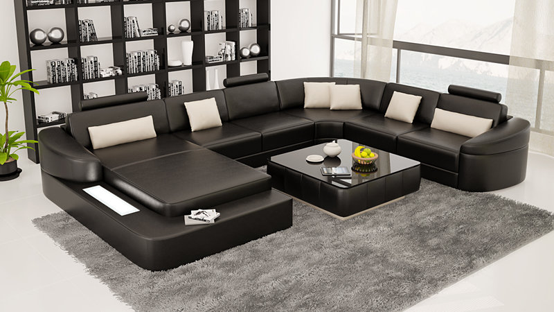 Ledersofa Couch Wohnlandschaft Ecksofa Eck Dekor Garnitur Modern Design