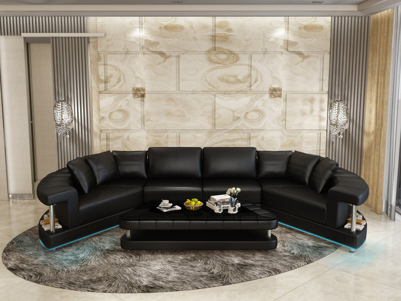 Ledersofa Couch Wohnlandschaft Ecksofa Eck Garnitur Rund Design Sofa