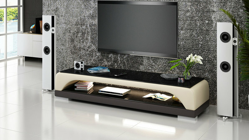 RTV TV SIDEBOARD LEDER GLAS TISCH WOHNZIMMER MODERN FERNSEH SCHRANK TISCH