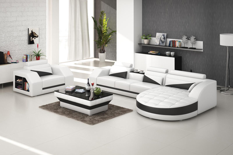 Ledersofa Couch Wohnlandschaft Ecksofa + Sessel Garnitur Design Sofa G8018E