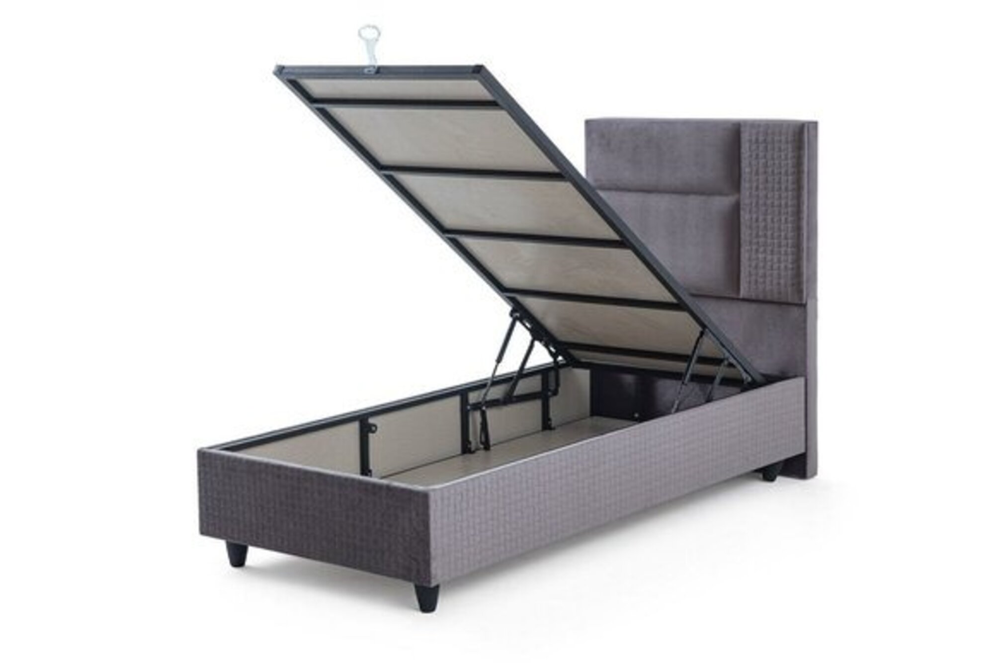 Schickes Graues Einzelbett Schlafzimmer Designer Möbel Luxuriöses Bett