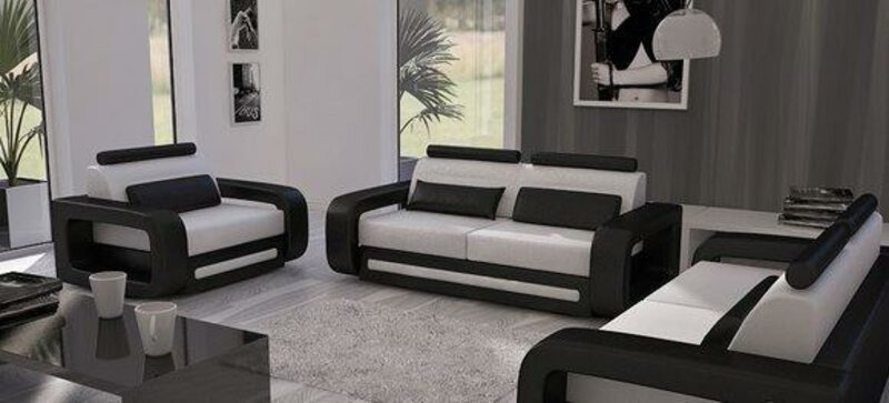 Sofagarnitur Davos Sofa Couch Polster Leder Couchen Sofas 3+2+1 Set