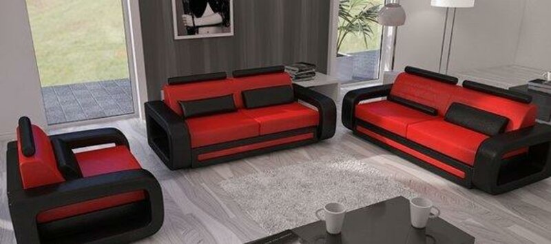Sofagarnitur Sofa Couch Polster Leder Couchen Sofas 3+2+1 Davos Set