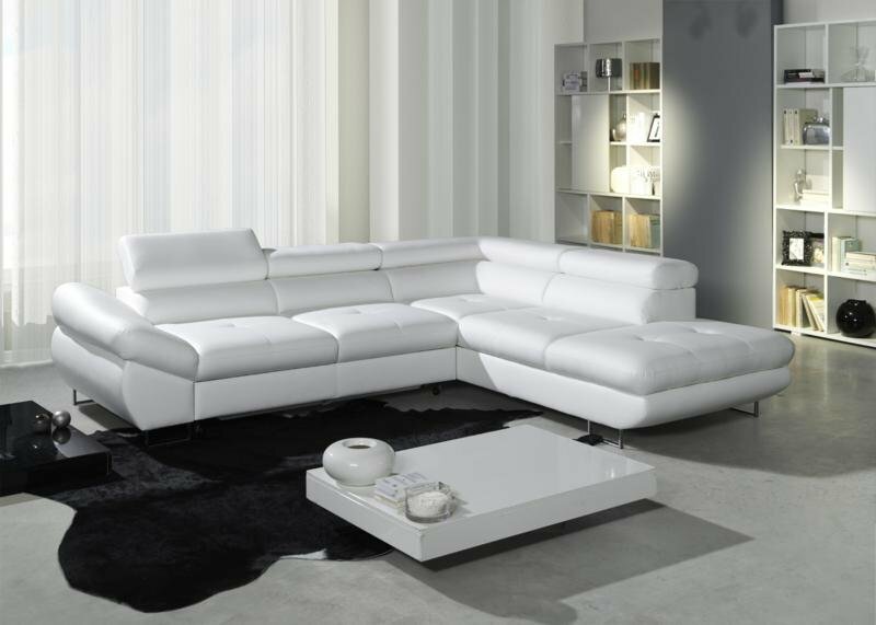 Ecksofa Eck Wahl Leder Stoff Polster Textil Bett+Kasten Couch Sofa Ecke