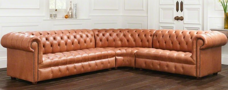 Ecksofa Chesterfield Ledersofa Orange Sofa Couch Textil Stoff Polster Ecke Neu