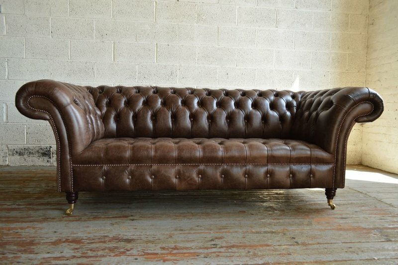 Chesterfield Sofa 3 SITZER Polster Designer Couchen Sofas Braun Leder Garnitur