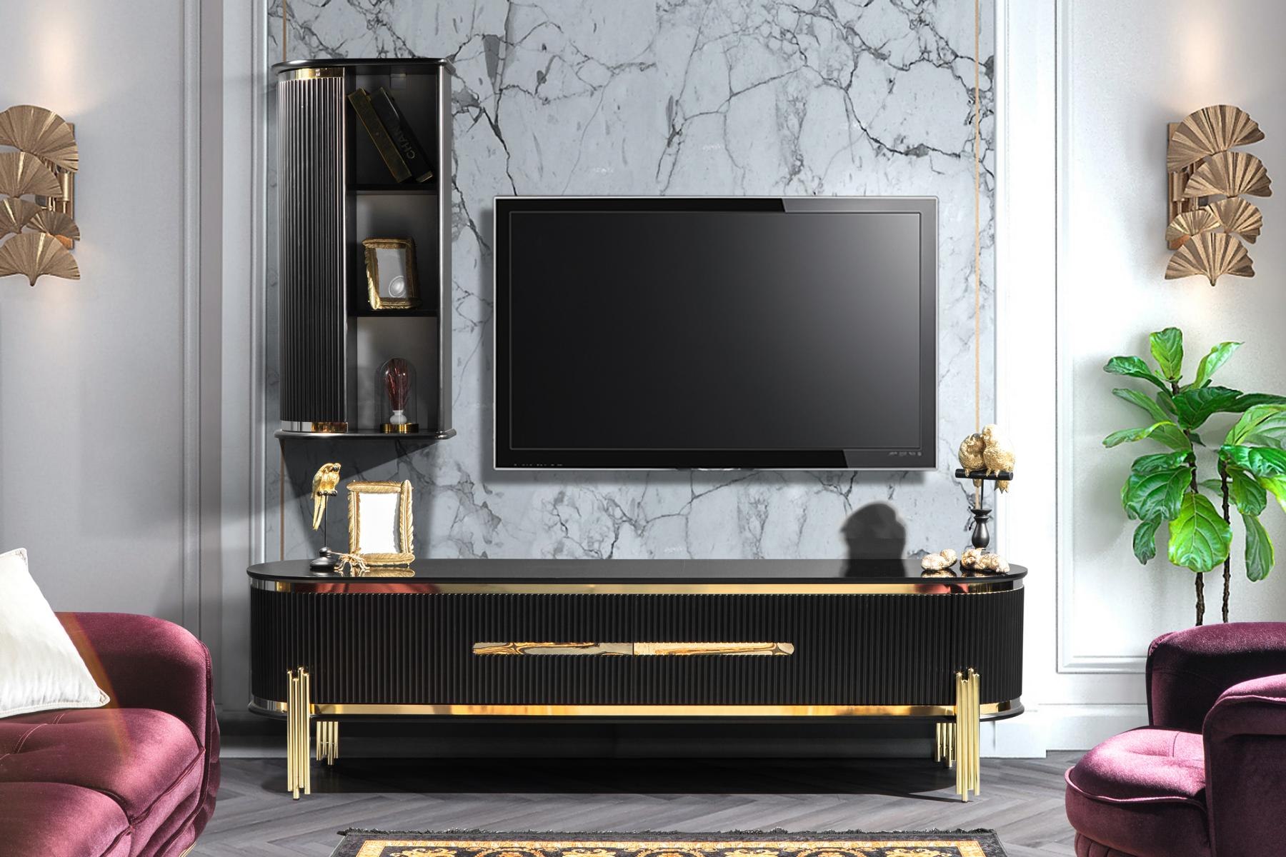 Modernes Lowboard Luxus RTV TV-Ständer Wohnzimmermöbel Schwarz Gold Modernes Lowboard Luxus RTV TV-Ständer Wohnzimmermöbel Schwarz Gold