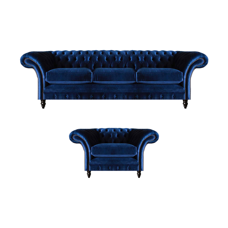 Textil Stoff Design Sofa Polster Couch Blau Dreisitzer Sofa Sessel Chesterfield