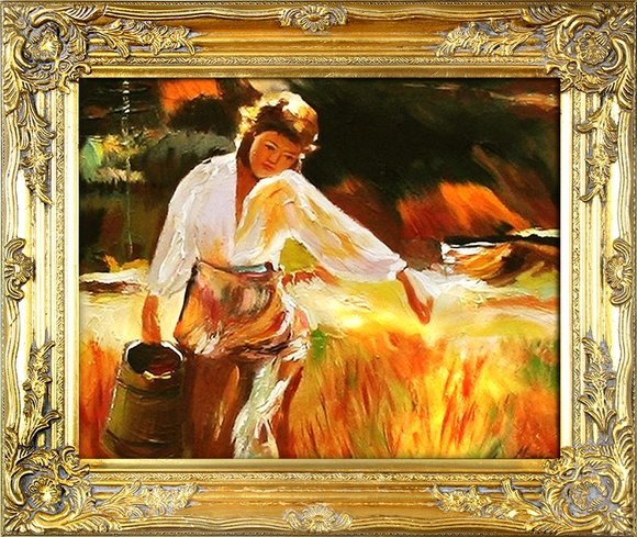 Wasserfrau Klassisches Gemälde Ölbild Bild Bilder Echt Holz gold